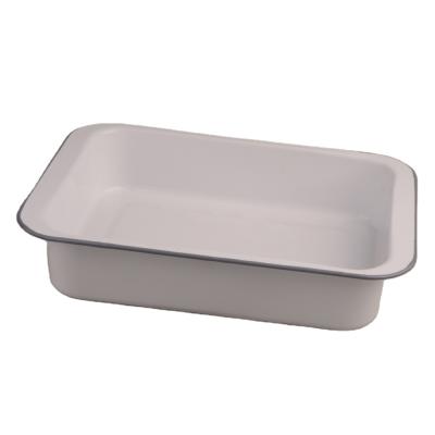 China General Use For Gas And Induction Cooker Factory Price White Color Bread Baking Pan Wide Side Rectagular Enamel Mold for sale