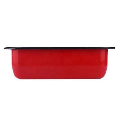 China General Use For Good Quality White Gas And Induction Cooker Square Baking Pan White /Red Enamel Metal Pan For Bakeware for sale