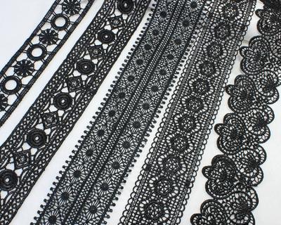 China Wholesale Custom Viable Black Milk Silk Silk Embroidered Border Embroidery Lace Decorative Black Trimming for sale