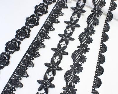 China Viable High Quality Black Embroidered Lace Trim Home Decoration Clothing Sofa Curtain Accessories Embroidered Lace Fabric for sale