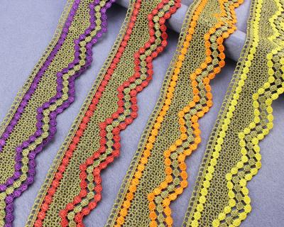 China Viable factory wholesale shiny polyester embroidery lace trim water soluble hollow lace fabric for curtain decorative accessories for sale