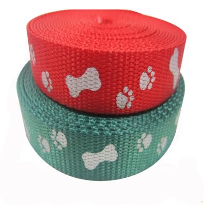 China High tenacity logo printed nylon webbing strap with reflective paws and bones pattern for sale