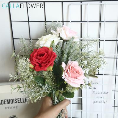 China Eco-friendly White Roses Artificial Silk Flowers Wedding Party Office Home Decoration MW69911 for sale