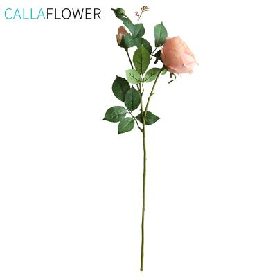 China Large Size Eco-friendly Artificial Single Stem Silk Rose Flower H73cm Home Wedding Decoration Rose 2 Heads for sale