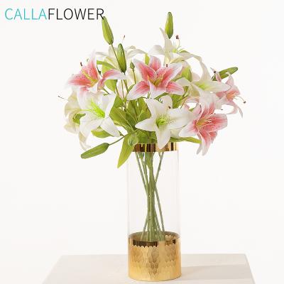 China New Modern Popular Single Branch Artificial Flower Double Head Lily Film Material Wedding Home Table Decoration for sale