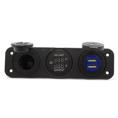 China Cars Marine Caravan DC 12V 24V Digital Voltmeter Dual Car USB Charger Power Socket for sale