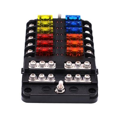 China 12 Way DC 32V Car Marine Auto Blade Fuse Holder Box Block With LED Light Indicator With 12 A.W.G. #4-6 way busbar negative for sale