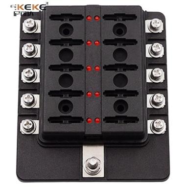 China 10 Way 12/24V Car Marine Auto Blade Fuse Holder Box Block With A.W.G. #4-6 LED light indicator for sale