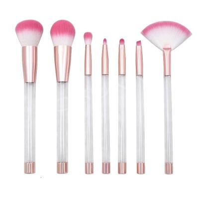 China Angular Blush Transparent Handle DIY 7pcs Premium Cosmetic Makeup Brush Set For Foundation Blending Blush Concealer Eyeshadow With PVC Bag for sale