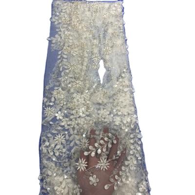 China Luxury 3D Crystal Sequined Rice Embroidery Tube Pearl Flower Pearl Flower Elodea JD004 Petals Tulle Lace White Wedding Dress Fabric Viable 3D Lace for sale