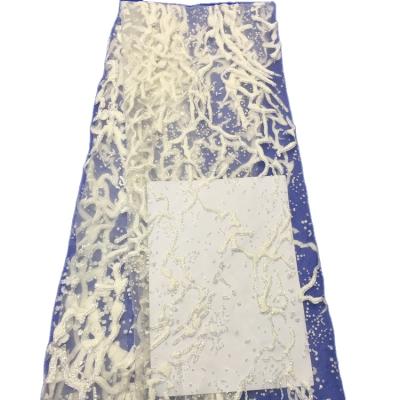 China Can't wash stain FP02 2020 new process 3D doodle glitter powder gauze mesh viscous bride white wedding dress fabric lace wholesale for sale