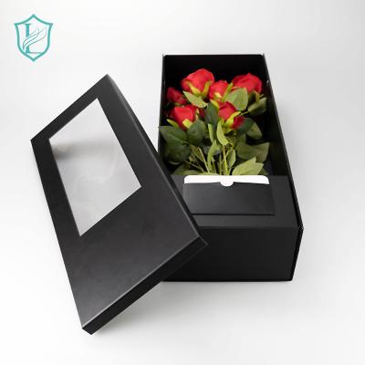 China Recyclable Flower Boxes For Bouquets In Stock Foldable Rose Flower Packaging Boxes Window Box With Lid Wholesale Can Be Customized for sale