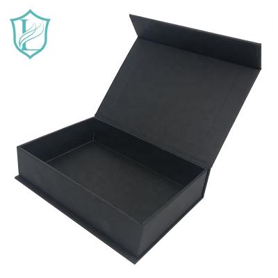 China Recyclable Custom Design Black Magnetic Box Rigid Cardboard Fin Closure Box Aluminum Stamping Logo Packaging Gift Box Wholesale for sale