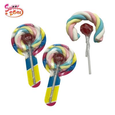 China Natural Natural Marshmallow Lollipop Shape Twist Marshmallow And Hard Lollipop for sale