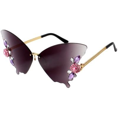 China Fashion Sunglasses Shape Women's Rimless Sunglasses Brand Designer Butterfly Shape Sunglasses Shining UV400 Trend Shading Lenses 2023 for sale