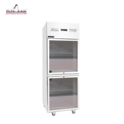 China Uprlght Commercial Glass Kitchen Fridge Single-temperature 2 Door Stainless Steel Freezer SRVG-70 Custom Refrigeration Refrigerator for sale