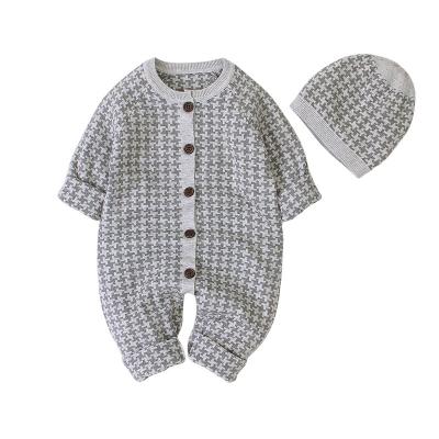 China Hot selling 100% cotton winter soft warm sweater knitted baby romper sleeve button new long newborn knit overalls clothes set for sale