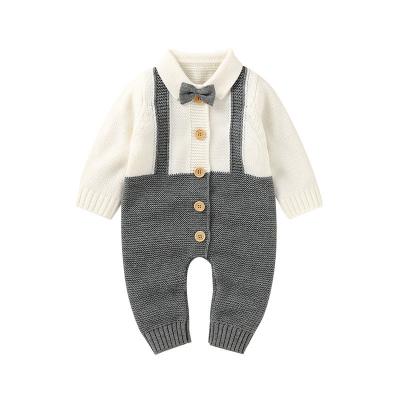 China Hot selling 100% cotton autumn baby gentleman jumpsuit new winter baby knitted romper jumpsuit for sale