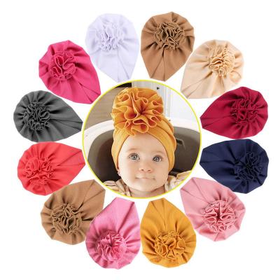 China European and American new style pure cotton sunflower headband hat children solid color sweater turban hat baby beanie hats for sale