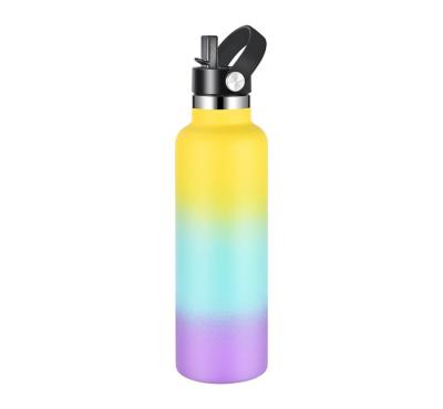 China Sustainable Food Grade Stainless Steel Raw Material Double Layer Durable Easy Carry Color Travel Custom Water Bottle With Sip Straw Lid for sale