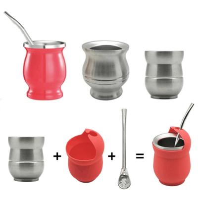 China Durable Vacuum Insulated Double Wall Squash Yerba Mate Cup With Silicone Coat Stainless Yerba Mate Cup for sale