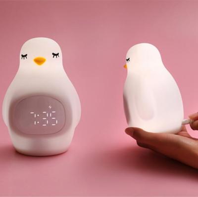 China American Cartoon Penguin Silicone Alarm Clock LED Warm Light Night Light With User Instruction for sale