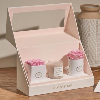 China Wholesale Home Decotation Factory Valentines Day Gift Classic Package Scented Candles With Preserved Roses for sale