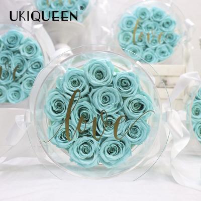 China Vlentines Day Wholesale Valentine Gifts Real Touch Long Life Eternal Flower of Life Preserved Rose Acrylic Box for sale