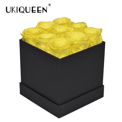 China 100% Real Natural Infinity Rose Everlasting Flower Low MOQ Real 9 Roses Square Shape Box Preserved Forever Rose for sale