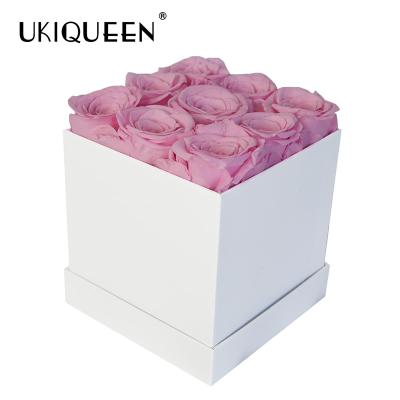 China 100% Real Natural Rose Everlasting Paper Square Valentine Gift Custom Logo Packaging Flower Preserved Rose in Luxury Box for sale