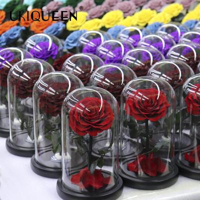 China Crafts Gift Factory Wholesale OEM Long Lasting Immortal Eternal Preserved Flower Rose in Glass Dome for sale