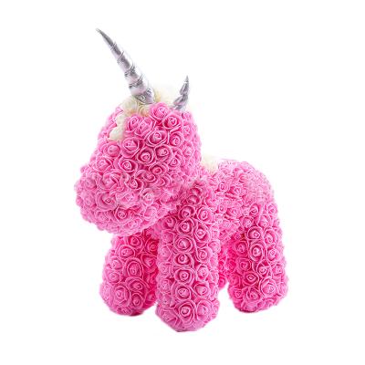 China Wholesale Price Valentine PVC Gift Box Xmas Rose Bear Luxury PE Foam Rose Unicorn 38cm for sale