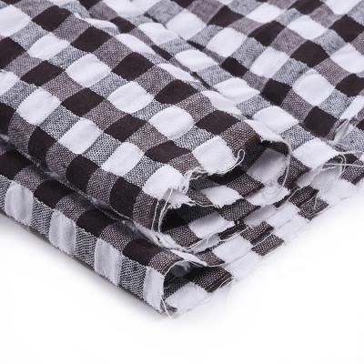 China Plain Customized Woven Poly Rayon Fabric Resist-Dye Fabric In Stock With Grid Plaid Pattern for sale