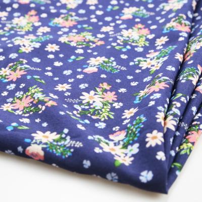 China Stretch Japan Korea Blue White Small Flowers Print Garment Textile 100 Polyester Fabric For Elastic Cloth for sale