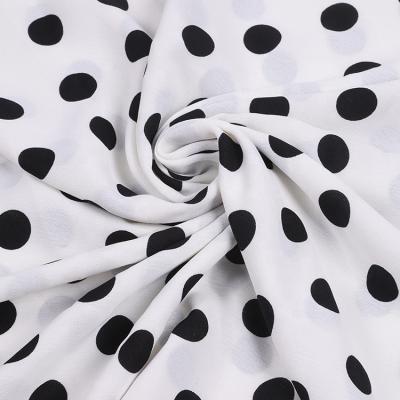 China Memory China Factory Stocked Polka Circle Dot Printed Polyester Elastic Crepe Woven Fabric for sale