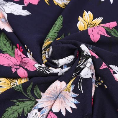 China 100gsm Large Black Ground Poly Memory Flower Woven Bubble Crepe Fabric for sale