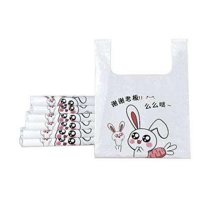 China Recyclable Wholesale Vest Transparent Plastic Shopping Bags With Handles Reusable Food Plastic Packaging Bag for sale