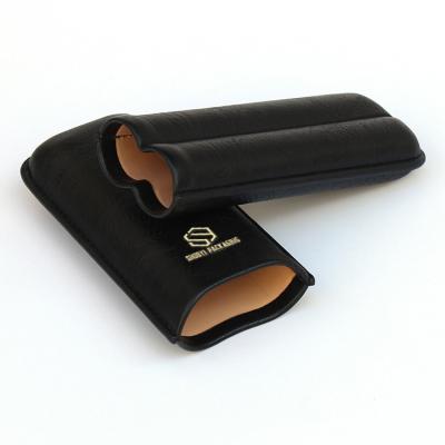 China Wholesale Handmade Luxury Travel 2 Cigar Cutter Case Cigar Cutter Case Tubed Genuine Leather Pouch for sale