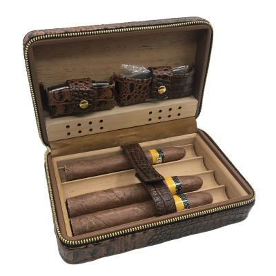 China Handmade Large Helpful Zipper with Custom Pattern Leather Travel Cigar Case Cigar Box for sale