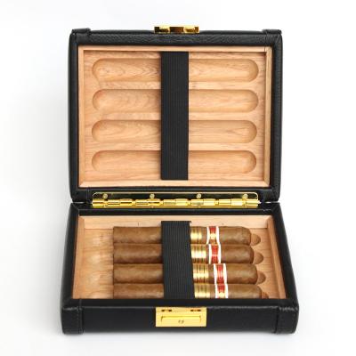 China Custom Made High Quality Wooden Travel Humidor 8 Plugs Handmade Cigars Nice Wrapping Leather Case for sale