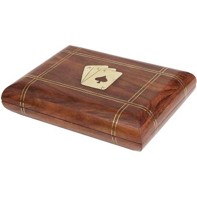 China Handmade Wooden Box Game Card Holder Travel Game Set Decorative Mango Brass Wooden Case Inlay Storage Box Game Card Organizer for sale