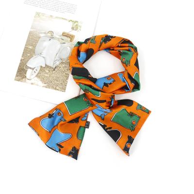 China 2021 Autumn Luxury Brand Floral Printing Hot Sale Polyester Hair Tie Long Neck Scarf Breathable Warm Silk Satin Scarf for sale