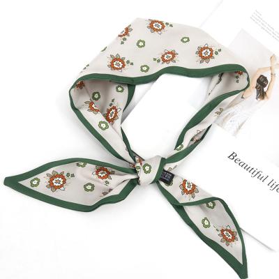 China Breathable Wholesale Custom Printed Polyester Satin Hair Scarf Designer Head Scarf For Women Silk Hair Ties for sale