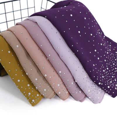 China Elegant Girls Wholesale Custom Simple Chiffon Heavy Chiffon Pearl Chiffon Hijab Woman Plain Muslim Shawl for sale