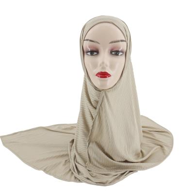 China 2021 Large Size Premium Breathable Muslim Woman Scarf Simple Stripe Ribbed Hijab Stretchy Tank Top for sale