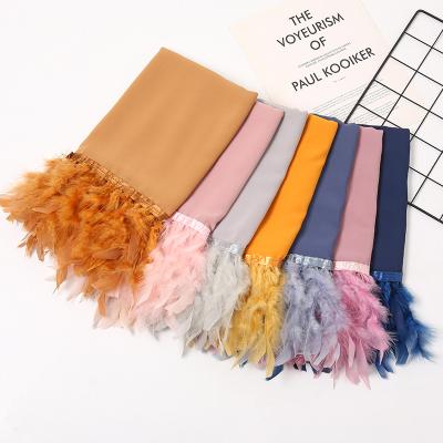 China Simple Bubble Feather Chiffon Tassel Hijab Daily Life Decoration Chiffon Scarf Women Summer Elegant High Quality Muslim Hijab for sale