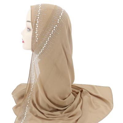 China Latest Fashion Style European American Plain Color Chiffon Soft Chiffon Hijab With Stone Muslim Women Hijab for sale