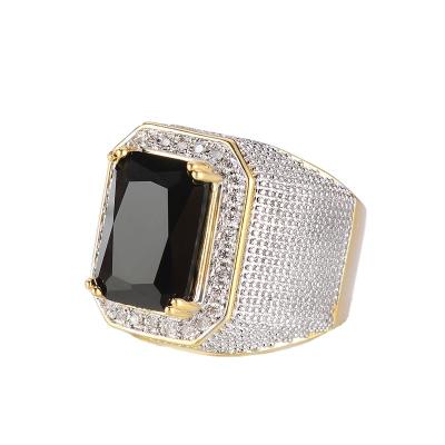 China Exquisite Appearance Diamond Hip Hop Chunky Steel Sapphire Ring For Man Woman for sale