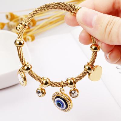 China Turkish Stainless Steel Fatima Hand Evil Bracelets Eye Yilan Punk Fashion Women Eyes Bracelets Jewelry Men for sale