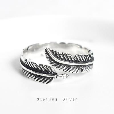 China Retro Fancy Silver Fashion Jewelry S925 Feather Birthday Gift Rings Korean Tail Ring For Woman for sale